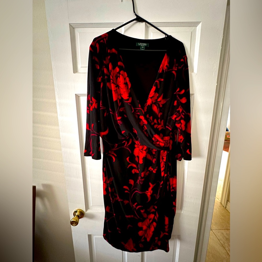 Ralph Lauren PLUS SIZE 22W black and red floral dress